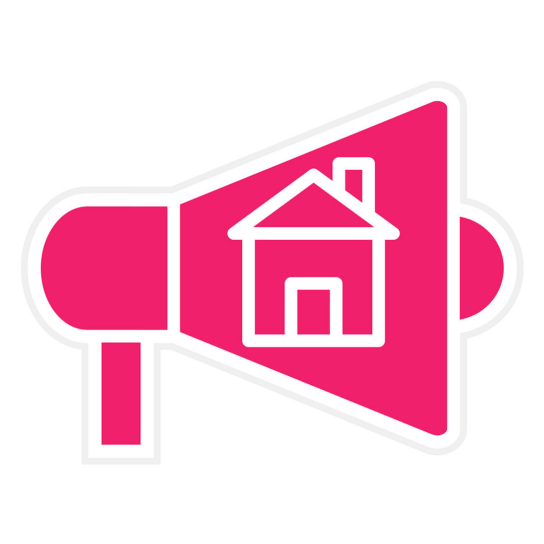 Immobilieninserat vermarkten. Symbolfoto: Megafon mit Haus