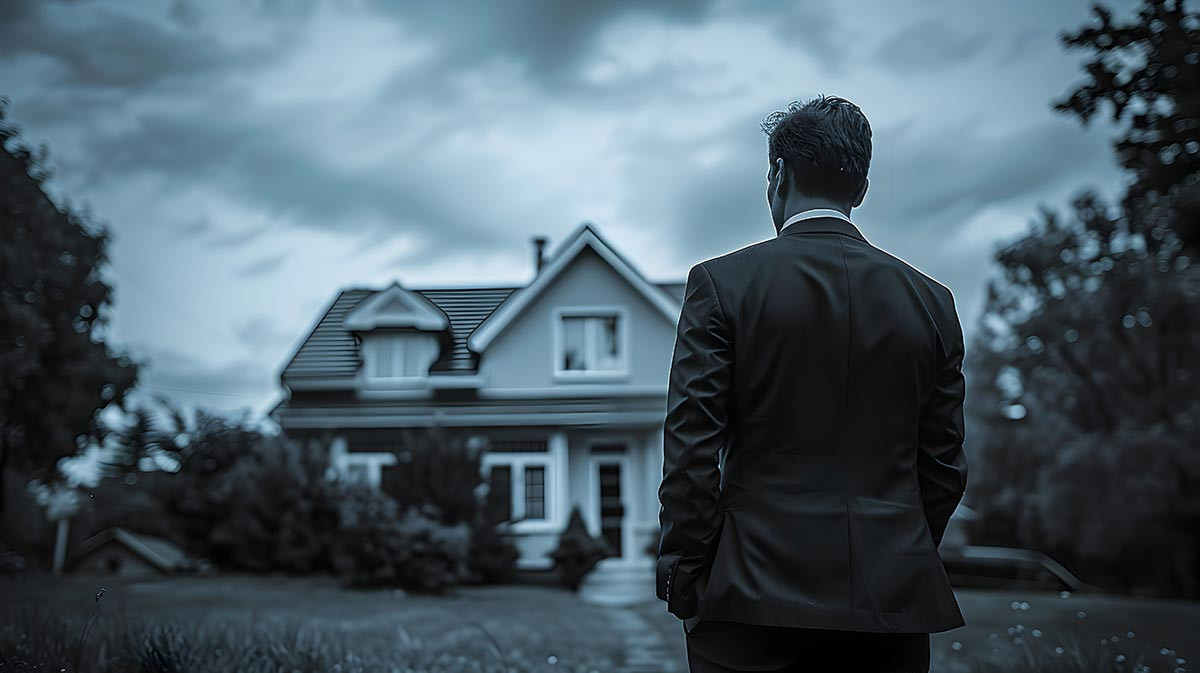 Mann vor geerbtem Haus