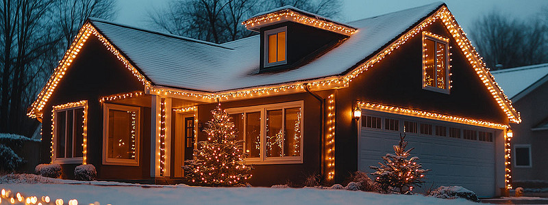 Haus mit Weihnachtsbeleuchtung