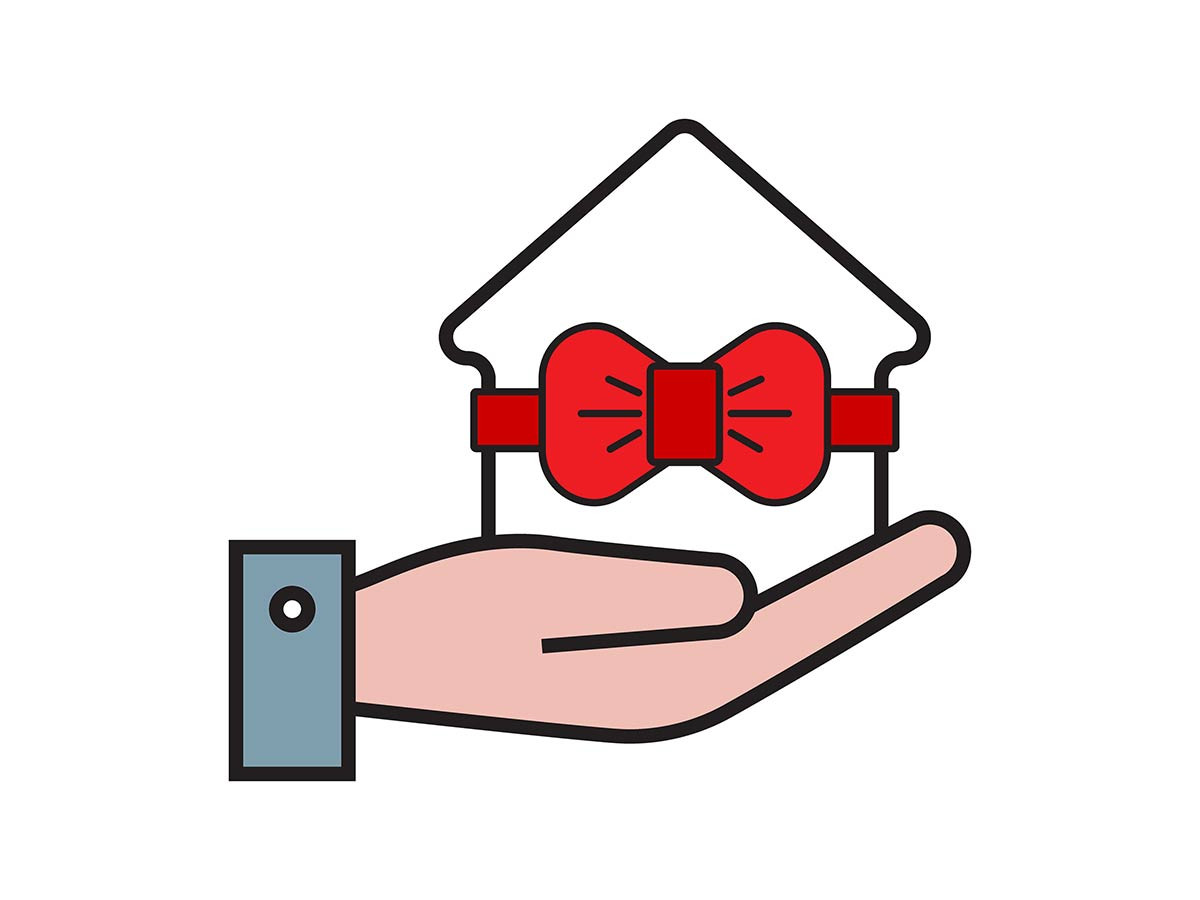 Symbol für Immobilie verschenken: Haus Schleife übergeben