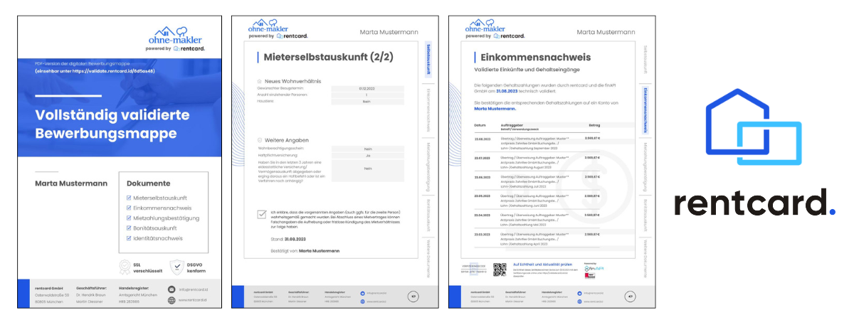 Abbildung der Bewerbermappe von rentcard