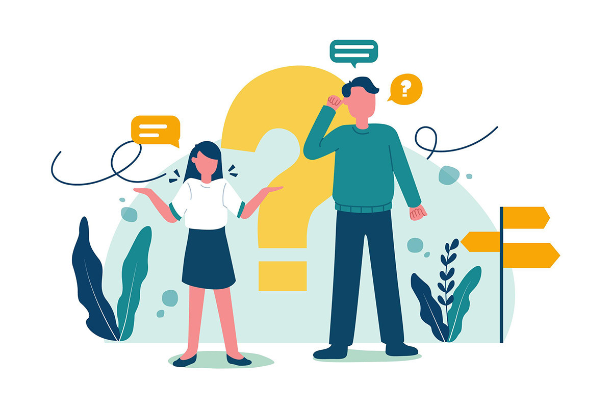 Personen sprechen miteinanander, Fragen stellen, Symbolfoto