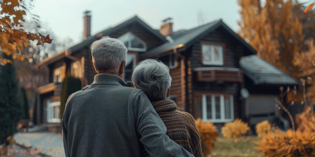 Leibrente: lebenslanges Wohnen in der eigenen Immobilie und Geld erhalten - Paar vor Haus