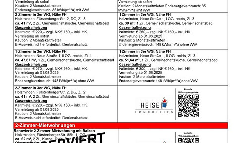 *** UPDATE *** 13.06.2025 *** Aktuelle Mietübersicht ***  Heise Immobilien Holzminden