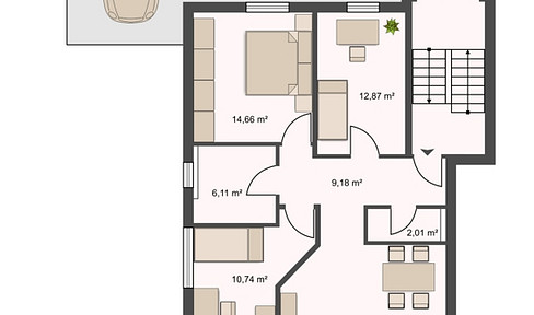 Apartment in the Südstadt.
Ground floor, 4 1/2 rooms, covered terrace, single garage, STP, garden use
