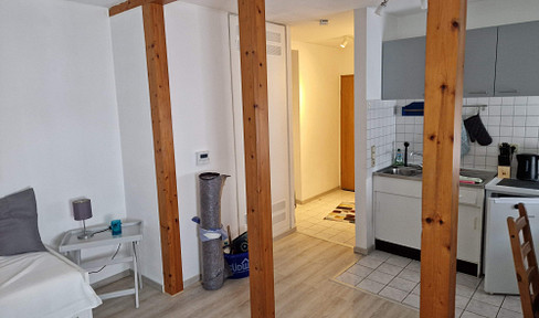 Schöne 1-Zi.- Whg. ab 1.7. zu verm. Möbiliert u. kpl. ausgest. mit Küchenz., Waschmasch. u. Innenhof