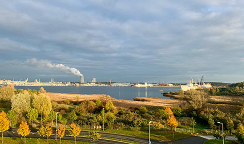 Panorama-Blick Warnow / Hafen - 3-Zi. a.W. möbl., neuw. EBK, 1km bis Warnemünde
