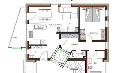 Exclusive 2-room apartment with elevator, located in a low-energy building with on-site solar power for tenants.