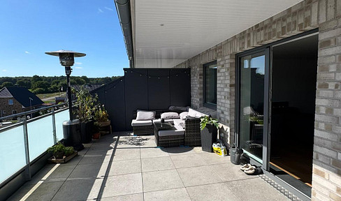 New construction: 3-room penthouse apartment in Lütjensee, with a large rooftop terrace, parking space, elevator, accessible design, and fitted kitchen.