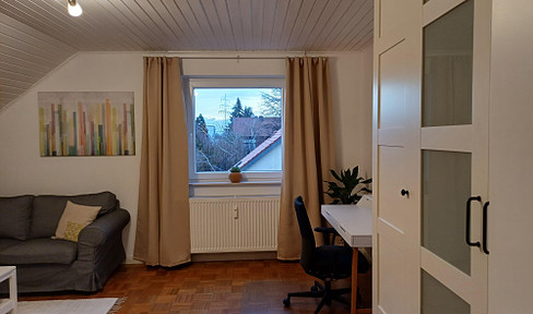 Fully furnished 2-room attic apartment in Mainz-Marienborn with kitchen, washing machine, dryer