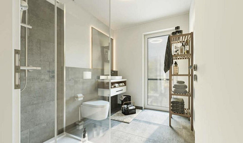 New building, 2 room garden apartment with EBK, 2 WC, top location