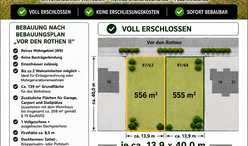 2 Baugrundstücke à ca. 555 ㎡ in Feldrandlage mit unverbaubarem Weitblick – voll erschlossen