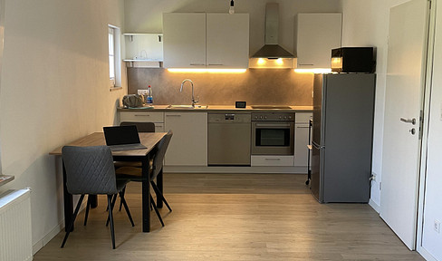 Partially furnished 2-room apartment with kitchen and terrace.