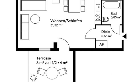 1-Zimmer-Wohnung mit Terrasse und EBK in München
