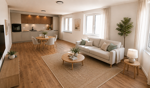 New construction: Attractive 3-room apartment with a kitchen on the ground floor.