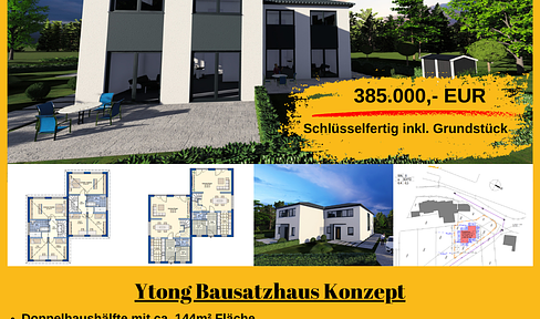 New semi-detached house incl. plot turnkey as Ytong kit house