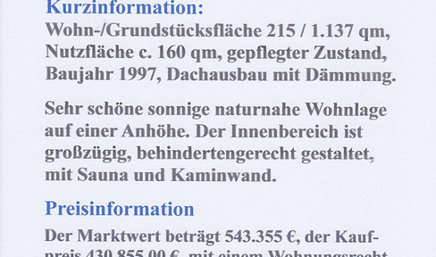 Immobilie Einfamilienhaus mit Dachausbau, gepflegt, Nähe Olpe