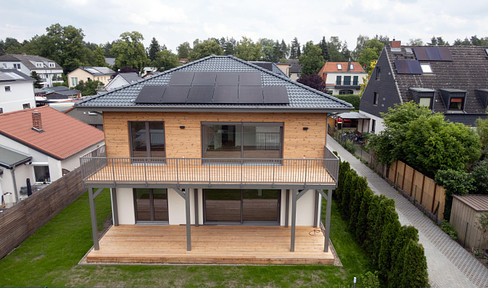 High-end wooden house with jetty