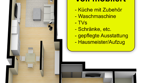 Stilvolle, voll möblierte und renovierte 2-ZKB-Wohnung mit Balkon und Einbauküche, Garage+Stellplatz