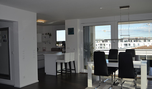 from private - available from 04/2025: As good as new, very bright with penthouse flair and view, balcony, EBK