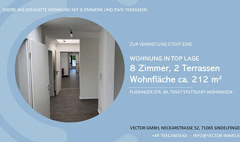 Wohnung in top Lage - 8 Zimmer, 2 Terrassen, Wohnfläche ca. 212 m²