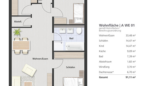 Zukunftssicher und hochwertig: 3-Zimmer-Wohnung in KfW 40-Neubauprojekt Variante 1