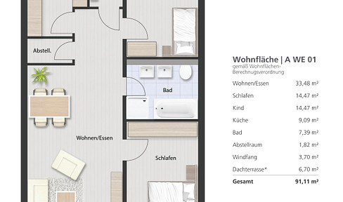 Future-proof and high-quality: 3-room apartment in KfW 40 new-build project variant 1