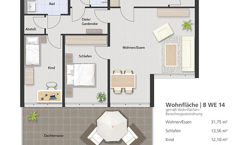 Future-proof and high-quality: 3-room apartment in KfW 40 new-build project variant 3.1