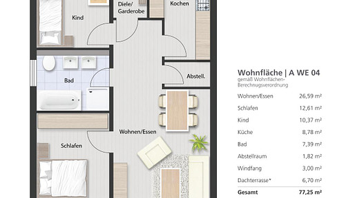 Future-proof and high-quality: 3-room apartment in KfW 40 new-build project variant 2.1