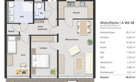 Future-proof and high-quality: 3-room apartment in KfW 40 new-build project variant 3