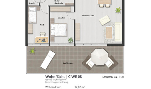 Future-proof and high-quality: 3-room apartment in KfW 40 new-build project variant 3.3