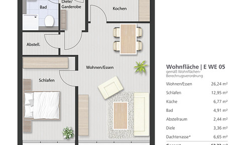 Future-proof and high-quality: 2-room apartment in KfW 40 new-build project variant 6