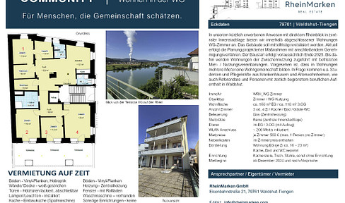 Shared room, Waldshut-Tiengen, view of the Rhine, central downtown location - TOP 440 €+NK (warm rent)