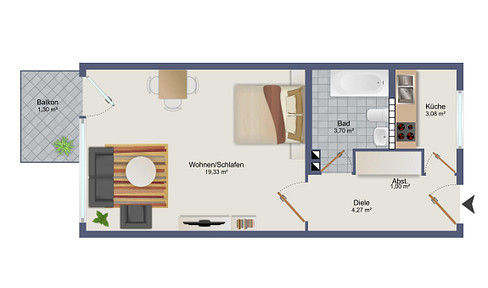 1-room apartment in Munich-Solln (suitable for 2 people)