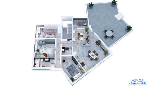 Tasteful 3-room roof terrace apartment with lux. Interior and EBK in Cologne White