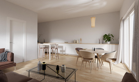 First-time occupancy: south-west facing top floor apartment with balcony, parking space & elevator