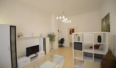 Modern furnished apartment on the mezzanine floor of a completely renovated Art Nouveau villa.