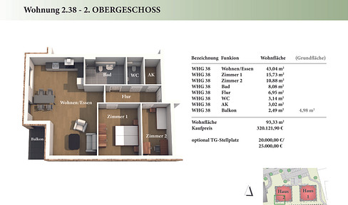 3 room 2nd floor new build condominium 2.38