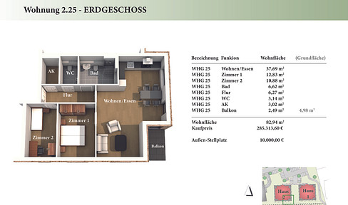 3 Zimmer EG Neubau-Eigentumswohnung 2.25