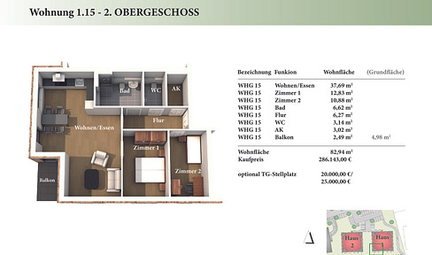 3 Zimmer 2. OG Neubau-Eigentumswohnung 1.15