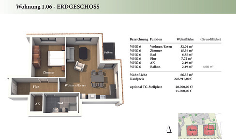 2 room ground floor new build condominium 1.06