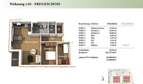 3 room ground floor new build condominium 1.03