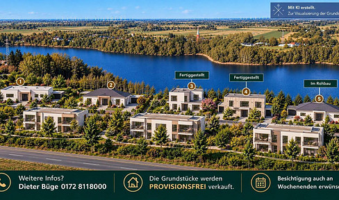 Dreamlike waterfront plots of land with unobstructed views over the Kreidesee lake, located in 21745 Hemmoor, district of Cuxhaven.