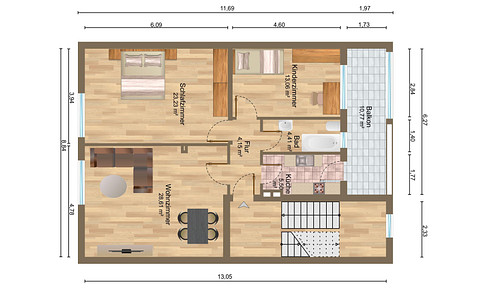 Quiet city apartment with 3 rooms