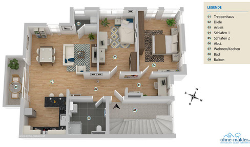 Centrally located apartment with 3.5 rooms and a view of greenery! (KfW55 standard).