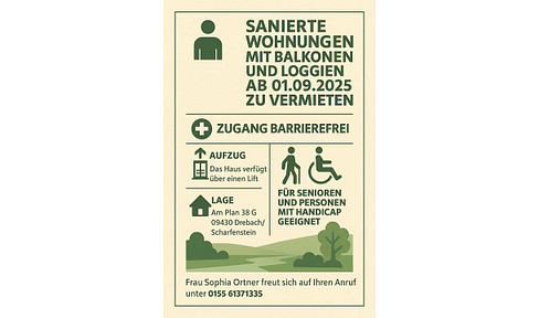 Senior-friendly apartments with LIFT access barrier-free-first occupancy after refurbishment from 01.09.2025