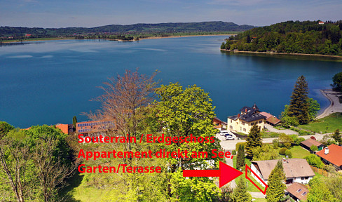 möbliert, befristet, direkt am Kochelsee Souterrain-Studio Chalet Stil