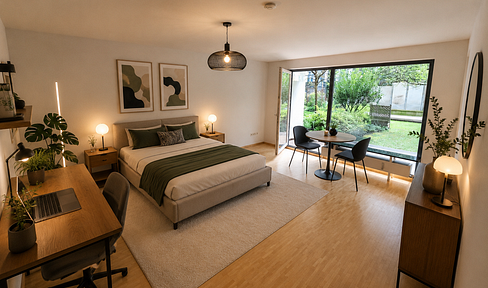 Maxvorstadt: Quiet 1-room garden apartment in top location - only 3 minutes to the subway!