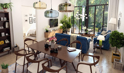 Modern first floor apartment with garden right by the park