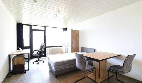 Newly furnished 1-room apartment with balcony and parking space